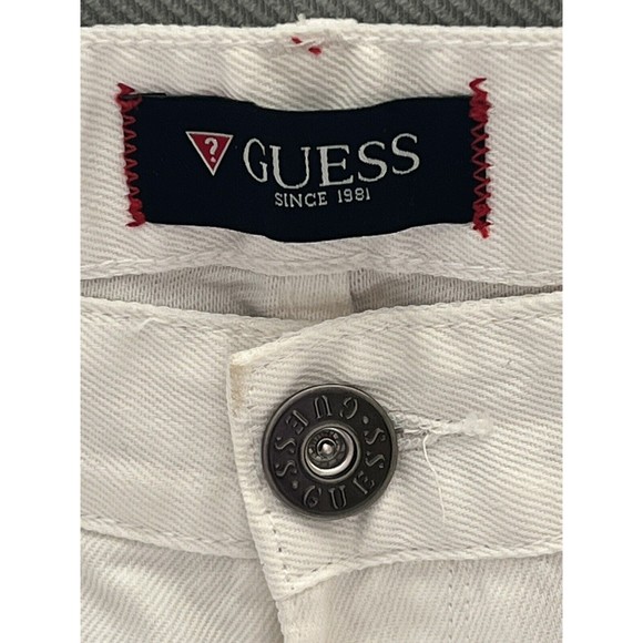 New Guess White Jeans Mens Slim Straight Del Mar Fit Size 33 100% Cotton Flaw* - Picture 5 of 12